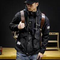 Spring and autumn hooded tooling jacket mens American trendy brand flight jacket spring and autumn 2023 new tops