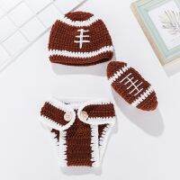 、‘】【= Newborn Photography Newborn Football Photo Clothing New Wool Hand Crochet Suit Bath Gift Three-Piece Set