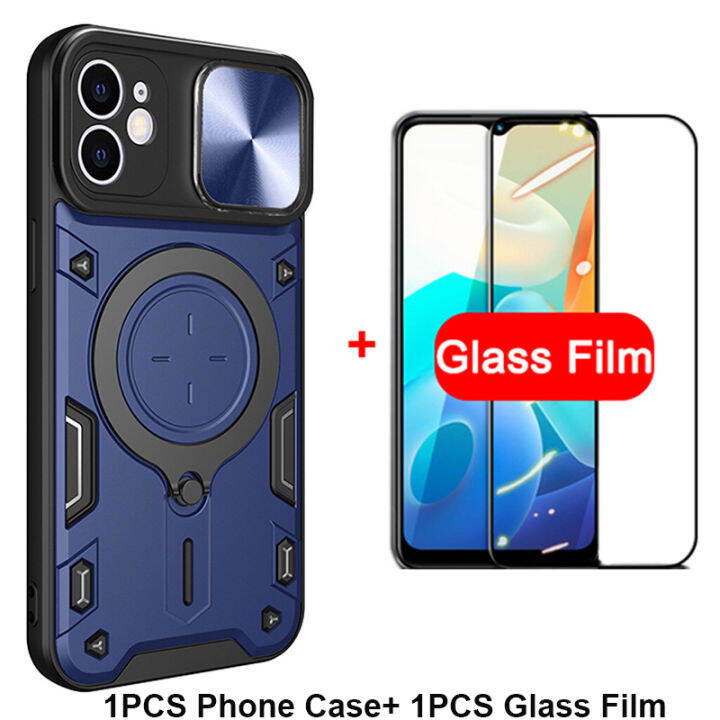 เคสโทรศัพท์ใหม่สำหรับ-iphone-12-พับได้360องศาแท่นวางหมุนได้ยานพาหนะแบบเลื่อนเปลือกหลังแบบแข็งกันกระแทก-กระจกเทมเปอร์ปกป้องหน้าจอสำหรับเคส-iphone-12