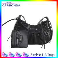 [7 Day Refund Guarantee] Women PU Leather Rivet Studded Shoulder Bag Zipper Messenger Bag (Black) [Arrive 1-3 Days]