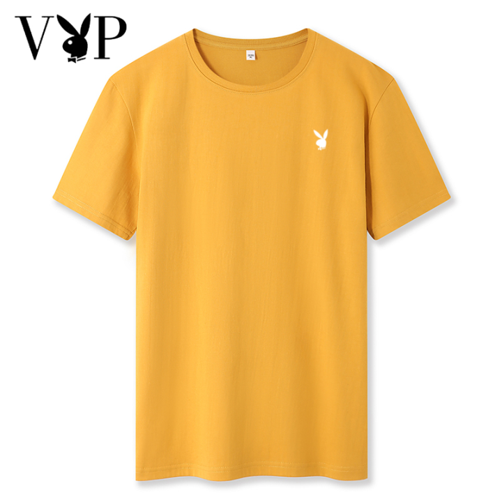 playboy-vip-men-s-เสื้อยืดแขนสั้น-pure-สีเสื้อคอกลม-all-match-top-2021ฤดูร้อนใหม่ครึ่งแขนเสื้อยืด