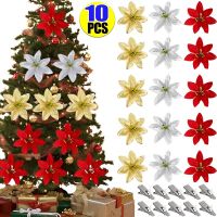 Iloverosemerry 10ชิ้น14ซม. ต้นคริสต์มาสดอกไม้คริสต์มาสผ้าไหมเทียมเครื่องประดับ DIY บ้านงานแต่งงานปีใหม่การตั้งค่าโต๊ะปาร์ตี้อุปกรณ์ตกแต่ง