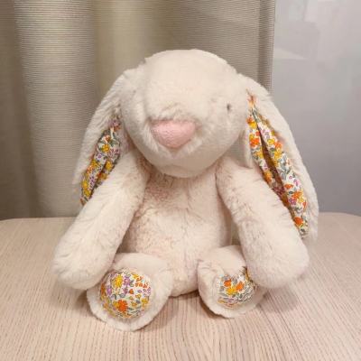 25ซม. กระต่ายที่น่ารักสุดๆและนุ่มมากพร้อมผ้าหูยาวลายดอกไม้ตุ๊กตาสัตว์ยัดไส้และของเล่น Plushie สำหรับเด็กผู้หญิง
