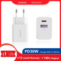 ROMOSS PD 30W ที่ชาร์จแบตเตอรี่โทรศัพท์อะแดปเตอร์แบบชาร์จเร็ว AFC25W QC18W USB ชนิด C สำหรับ Xiaomi 13 Pro iPhone 11