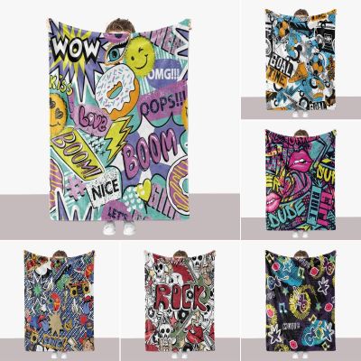 （in stock）Graffiti biscuit Flannel blanket, for bed, portable sofa, soft wool, interesting plush bed, queen size bed, girl（Can send pictures for customization）