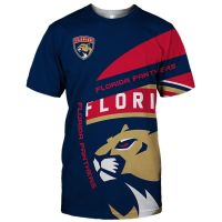 2023 new arrive- xzx180305   tops casual cool summer florida mens fashion blue yellow stitching cartoon lion print panthers t-shirts