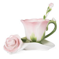 Best 3D Rose Shape Flower Enamel Ceramic Coffee Tea Cup and Saucer Spoon High-grade Porcelain Cup Creative Valentine Gift Design