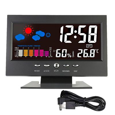【Wireless】 เทอร์โมมิเตอร์ดิจิทัลภายในบ้าน LCD การเตือนเครื่องวัดอุณหภูมิความชื้นตัววัดอุณหภูมิความชื้นนาฬิกาตั้งโต๊ะนาฬิกาตั้งโต๊ะดิจิทัล