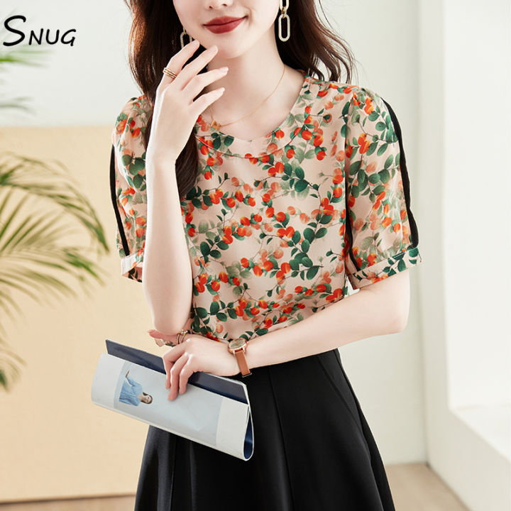 snug-2023-summer-design-niche-print-chiffon-shirt-short-sleeved-fashion-loose-and-versatile-tummy-covering-tops