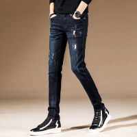 Mens Skinny Slim Fit Ripped Distressed Stretch Jeans Mens Trendy Brand Slim Pencil Pants