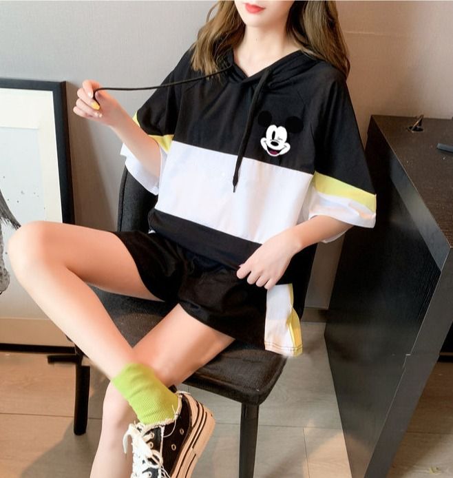 mrs-huang-shop-ชุดเซต2ชิ้น-แฟชั่นเกาหลีกีฬากางเกงขาสั้นลำลองชุดหลวมชุดฤดูร้อนหญิง-รุ่นใหม่