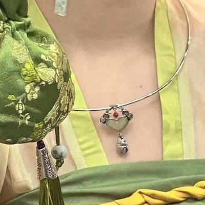 Wishful Collar (same as Miaomiao) Necklace Female 925 Silver Girl Long Life Lock Ancient Folk Style Hotan Jade Pendant GHV7