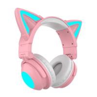 ZW-068 Flash Light Cute Cat Ear Wireless Headphone With Mic Bilateral Stereo Music Gaming Bluetooth 5.0 Headset