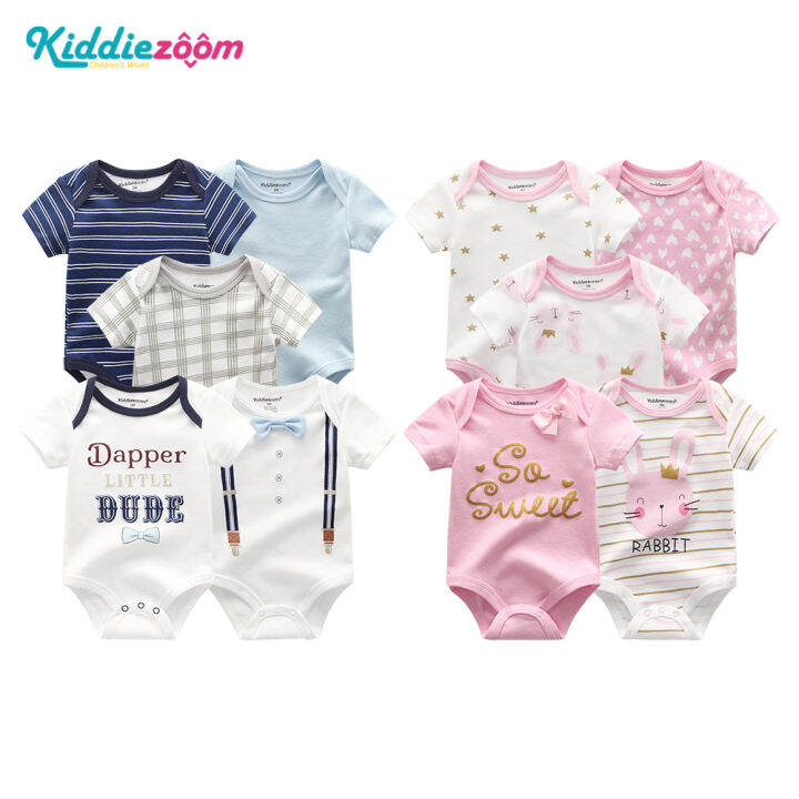 Kiddiezoom 5 PCS Newborn Baby Rompers Short Sleeve Boys Girls Baby