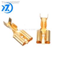 ❐♞❈ 100pcs Flat Receptacles 6.3 mm Cable Lugs Spade Terminal Connector 0.5-1.5mm Uninsulated Brass Female Terminal