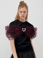 iCONiC HEARTS VELVET T-SHIRT #7311 เสื้อยืด แต่งระบาย ผ้าลูกไม้ กำมะหยี่ ลายหัวใจ เสื้อยืดผญ เสื้อแฟชั่น เสื้อแฟชั่นผญ เสื้อออกงาน เสื้อทำงาน