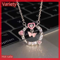 Variety ✨Hot Sale✨ สร้อยคอรูปหัวใจสีชมพูผีเสื้อเพทายแวววาวหรูหราน้ำหนักเบาสำหรับผู้หญิงสร้อยคอกลมจี้รูปกระดูกไหปลาร้าสายโซ่สวยงามของขวัญเครื่องประดับสำหรับสาวปาร์ตี้