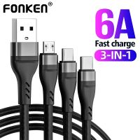 【Taotao Electronics】 FONKEN 3 In 1 Kabel 66W Tipe C 6A Pengisi Daya Cepat สำหรับ Xiaomi Samsung Iphone Mikro USB Data Ponsel