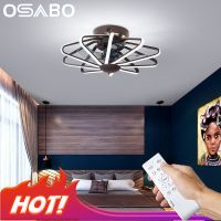 OSABO พัดลมติดเพดาน LED พร้อมไฟรีโมทคอนโทรล,โคมไฟห้องนั่งเล่นการตกแต่งบ้านโคมไฟพัดลมเพดาน DC