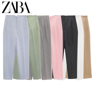 ♙☞♠ Zara ฤดูใบไม้ผลิ ฤดูร้อน สไตล์ใหม่ แฟชั่นผู้หญิง ลําลอง เอวสูง ความยาวถึงข้อเท้า กางเกงขายาว ผู้หญิง หลายสีให้เลือก7901432