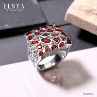 Lenya Jewelry  แหวนเงินแท้ 925 ประดับพลอยโกเมน (Garnet) เสริมบุคลิกความมั่นใจ เสริมให้ร่ำรวย อัญมณีประจำเดือนมกราคม