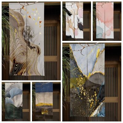 Nordic Ink Marble Texture Door Curtain Dining Room Partition Curtain Kitchen Entrance Hanging Half-Curtain Modern Room Decor Set