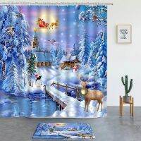 【CW】◇  Decoration Shower Curtains Set Landscape Claus Elk Xmas Rugs Mats Entrance Door