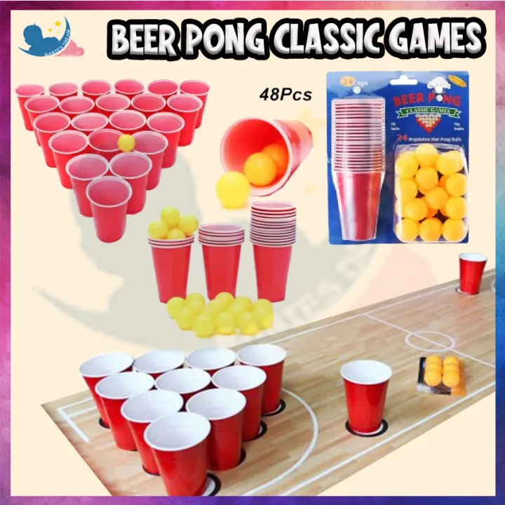 Beer Pong Kit 24 Pong Balls and 24 Red Cups Fun Party Drinking Game