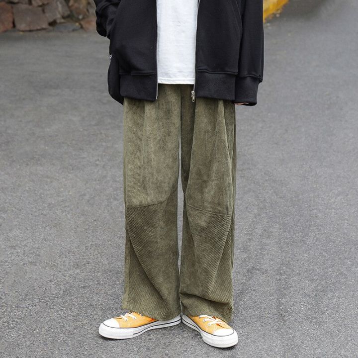 กางเกงม็อบกางเกงลำลองผ้าลูกฟูกขากว้างสำหรับผู้ชาย-กางเกงหลวมโอเวอร์ไซส์นุ่มเข้าได้กับทุกชุดกางเกงขายดีสไตล์ญี่ปุ่นสุดชิค