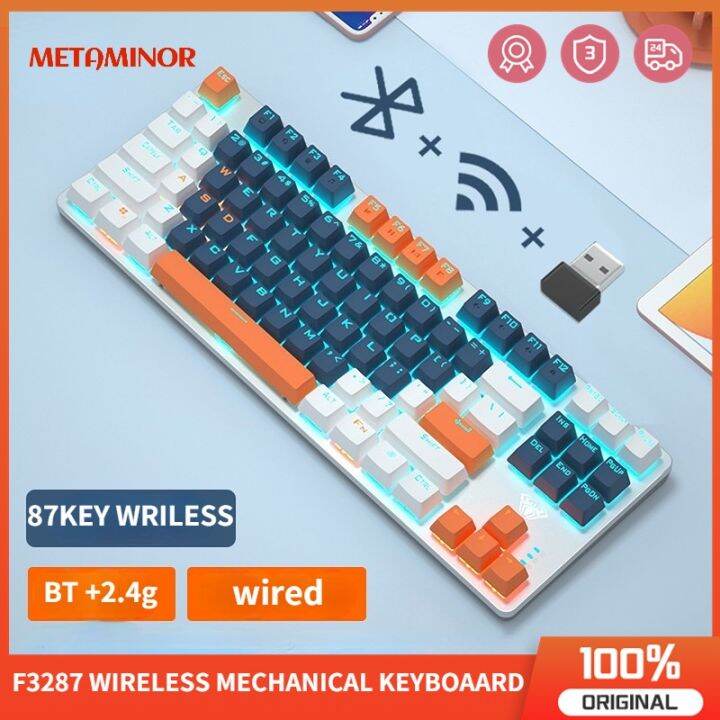 AULA F3287 Wireless Keyboard 87 Keys Mechanical Keyboard with LED Blue ...