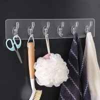 Transparent Plastic Glue Hooks Kitchen Bathroom Six Rows Hooks Nail-free Wall Hook A Row Of Traceless Hooks Wall Hanger Sticke Adhesives Tape