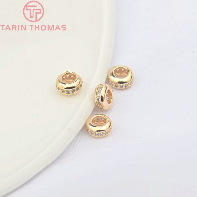 ☒♠℡ (4974)4PCS 6x3MM 24K Gold Color Brass with Zircon Bracelet Wheel Spacer Beads High Quality Diy Jewelry Accessories Wholesale