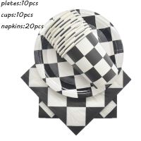 Black White Racing Car Party Deco Servies Chess Disposable tableware Plate Cup Napkin Party Supplies Baby Shower Deco for Kids