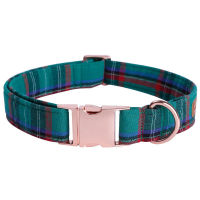 Plaid Dog Collar and Leash Set with Bowtie Soft and Cotton Fabric Collar Rose Gold Metal Buckle Adjustable pet accessories