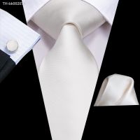 ►№▪ Ivory White Solid Silk Wedding Tie For Men Handky Cufflink Gift Mens Necktie Fashion Designer Business Party Dropshiping Hi-Tie