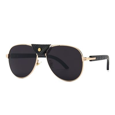 2022 High Quality Brand Designer Women Men Pilot Sunglasses Oversized Frame Leather Sun Glasses Hip Hop Male Female Shades UV400