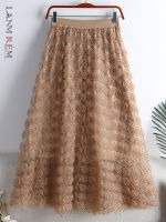 LANMREM Three-dimensional Flower Mesh Skirt Womens 2022 Summer New Slim Wave Point Yarn A-line Skirts Female Fashion 2R1174