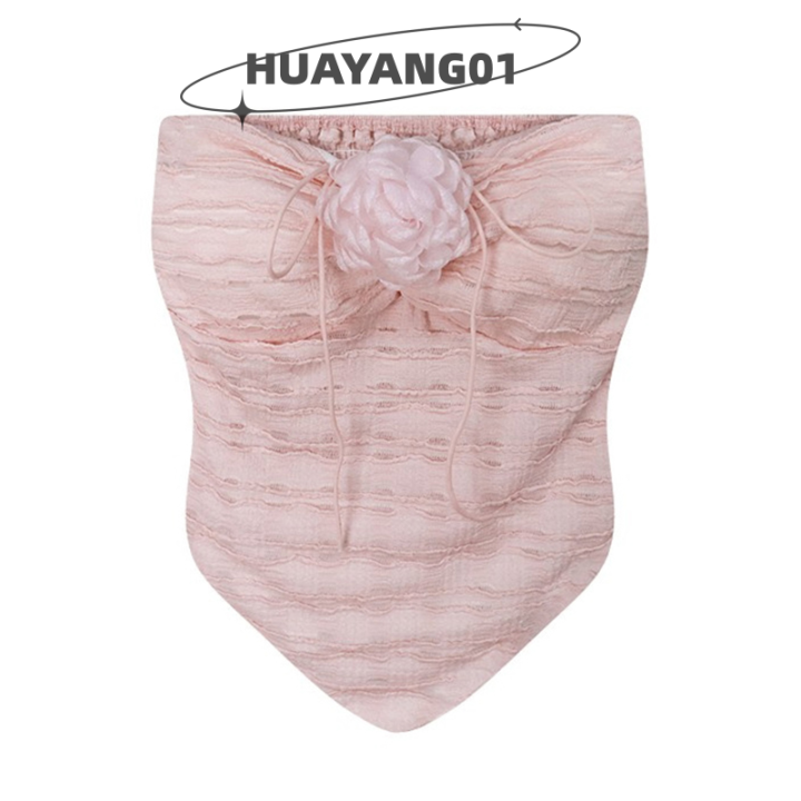 huayang01-2023แฟชั่นสุดฮอตสำหรับผู้หญิง-เสื้อสายเดี่ยวคล้องคอลายดอกไม้สุดฮอตเสื้อกล้ามอกสีทึบแขนกุดทรงสลิมแหวกแนวสำหรับฤดูร้อน