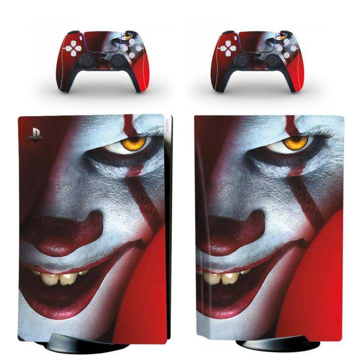 ps5-pennywise-ดิสก์มาตรฐานฝาครอบรูปลอกสติ๊กเกอร์สกินสำหรับคอนโซล-playstation-5และตัวควบคุม-ps5ไวนิลสติ๊กเกอร์สกิน