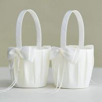 4PCS Flower Girl Baskets for Wedding Cute Bowknot Design Girl Basket,Romantic Bowknot Party Rose Flower Girl Basket