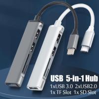 Hyra 5In1 Type C ฮับ USB 3.0รางช่องยูเอสบีหลายพอร์ตพร้อมพอร์ตเครื่องอ่านการ์ดการ์ดความจำสำหรับ Macbook คำนวณเครื่องคอมพิวเตอร์อุปกรณ์เสริม