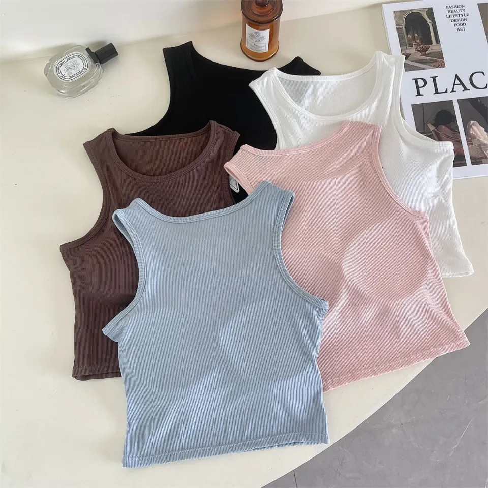 Cheap Women Streetwear Y2k Letter Stitch Embroidery Tank Top with Pad Sexy  Sleeveless Sporty Crop Top