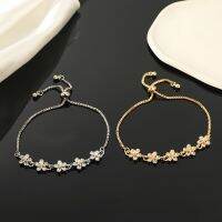 2pcs Gold plus Silver Bracelet Ladies Light Luxury Style Glass Rhinestone Flower Small Star Brass Beads Adjustable Jewelry Headbands