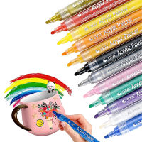 Acrylic Paint Pens of 12 Art Painting Gel Pen Kit for Rock Painting, Fabric, Greeting Cards, Mugs, Ceramic, Glass, Photo Albums