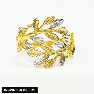 Inspire Jewelry ,แหวนใบช่อมะกอก ทำลาย 2 กษัตริย์ ตัวเรือน หุ้มทองแท้ 100% 24K สวยหรู  พร้อมถุงกำมะหยี่