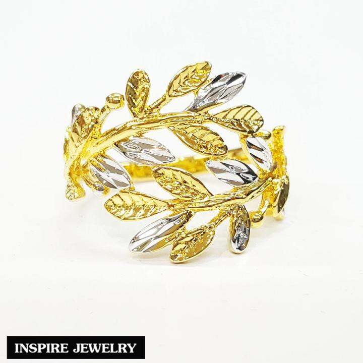 inspire-jewelry-แหวนใบช่อมะกอก-ทำลาย-2-กษัตริย์-ตัวเรือน-หุ้มทองแท้-100-24k-สวยหรู-พร้อมถุงกำมะหยี่