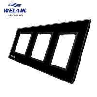 WELAIK EU 3Frame 222*80mm White Wall Socket Outlet Square Hole Crystal Tempered Glass Panel Only DIY Parts A3888W1