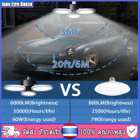 โคมไฟโรงรถ โคมไฟโรงรถแบบพับได้  ไฟ LED โรงรถ 60 วัตต์โคมไฟเพดานโรงรถ 6000LM E26 ชั้นใต้ดินพร้อมแผงปรับได้ 3 แผงสำหรับการประชุมเชิงปฏิบัติการโรงนา