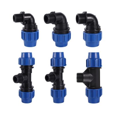 20/25/32mm to 1/2 3/4 1 Male PE Pipe Connector Adapter Elbow Tee Fittings Garden Agriculture Irrigation Pipe Fittings