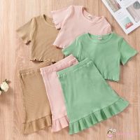 BABYGARDEN-baby Girl’s Outfits Set Fashion Solid Color Short Sleeve T-shirt and Ruffles Short Skirt